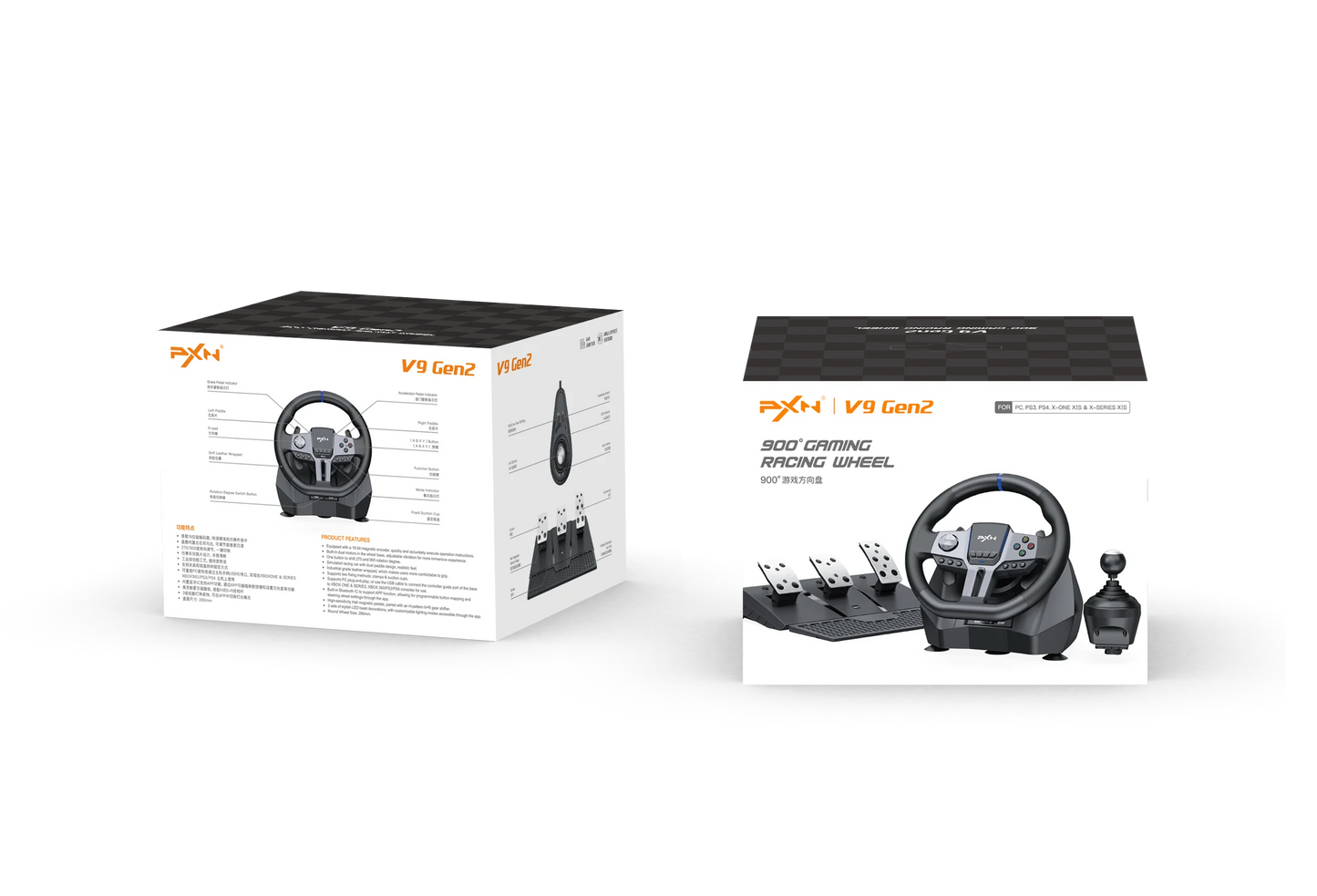 PXN V9 Gen2 Gaming Steering Wheel 270°/900° Racing Wheel Volante for PS4/PS3/PC Windows 8,10,11/Switch/Xbox One/Xbox Series X/S
