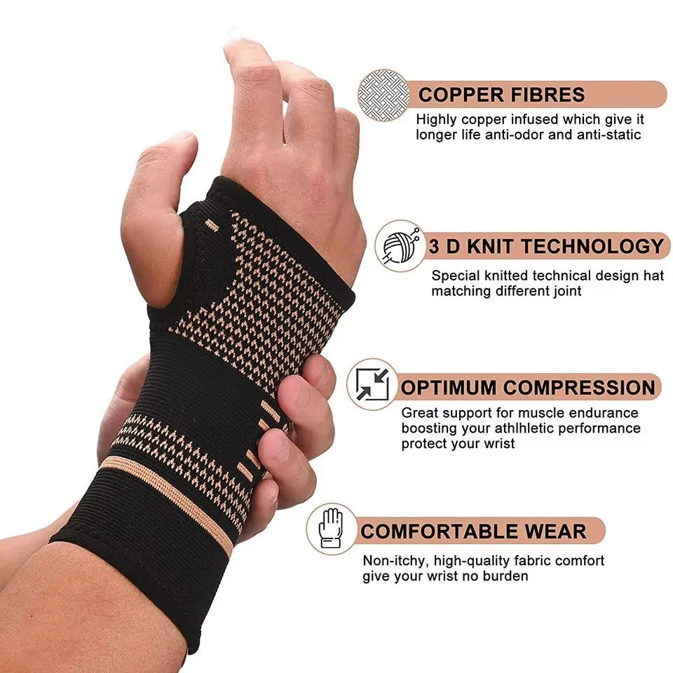 GOBYGO Copper Fiber Bracer Wrist Gym Support Wrist Brace Elastic Sport Bandage Wristband Hand Tennis Fitness Powerlifting Unisex